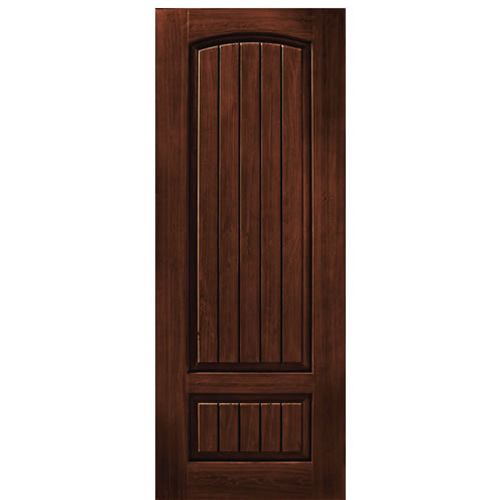 2-Panel V-Grooved Cherry Wood Grain Fiberglass Entry Door