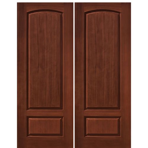 2-Panel Mahogany Wood Grain Fiberglass Double Entry Door