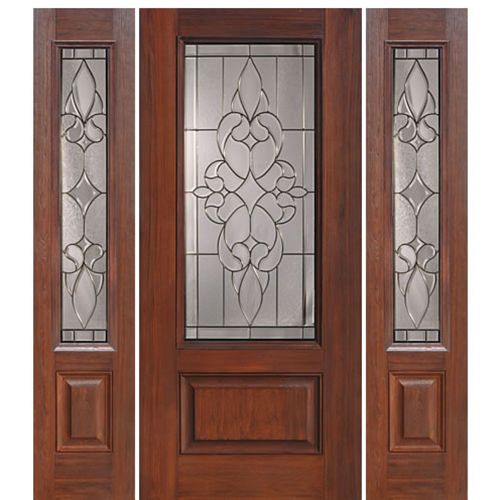 1 Panel 3/4 Lite Courtlandt Design Fiberglass Entry Door and Two Sidelites