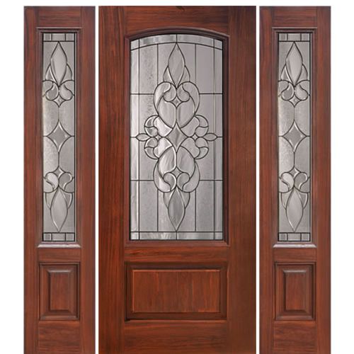 1 Panel Arch Lite Courtlandt Design Fiberglass Entry Door and Two Sidelites