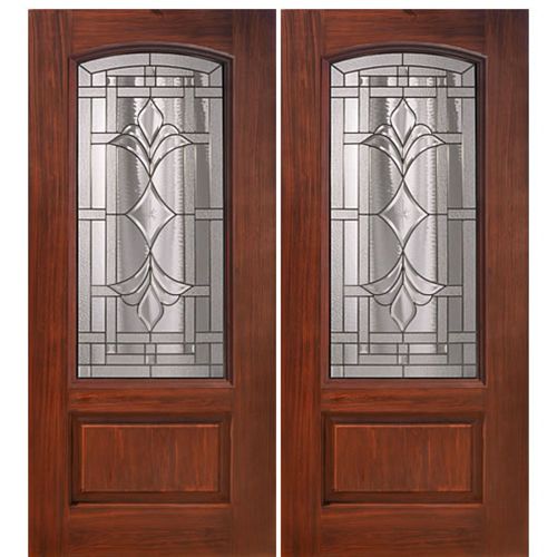 1 Panel Arch Lite Marsala Design Fiberglass Double Entry Door