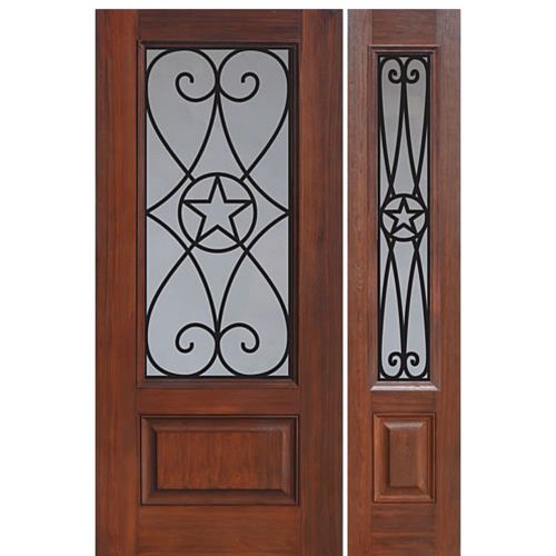 1 Panel 3/4 Lite Austin Design Fiberglass Entry Door with Sidelite