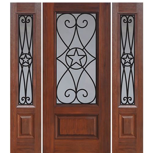 1 Panel 3/4 Lite Austin Design Fiberglass Entry Door with Two Sidelites