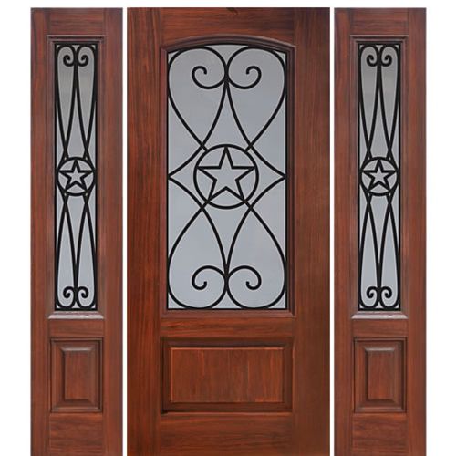 1 Panel Arch Lite Austin Design Fiberglass Entry Door with Two Sidelites