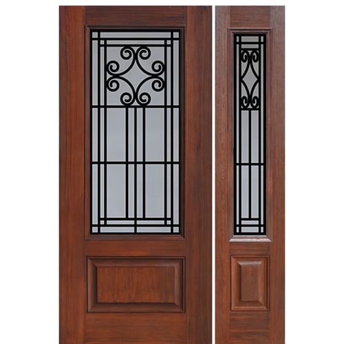 1 Panel 3/4 Lite Novara Design Fiberglass Entry Door with Sidelite