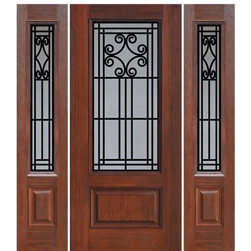 1 Panel 3/4 Lite Novara Design Fiberglass Entry Door with Two Sidelites