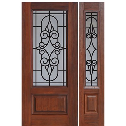 1 Panel 3/4 Lite Salento Design Fiberglass Entry Door and Sidelite 