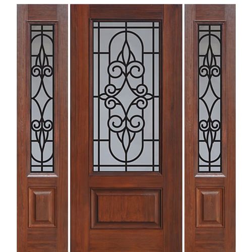 1 Panel 3/4 Lite Salento Design Fiberglass Entry Door and Two Sidelites