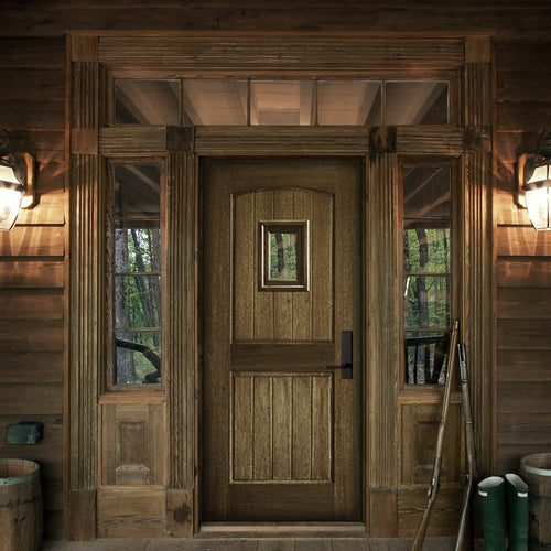 2 Panel V Grooved Arch Speakeasy-1-68 | 80" Tall 2 Panel V Grooved Arched Panel Solid Mahogany Entry Door with Speakeasy