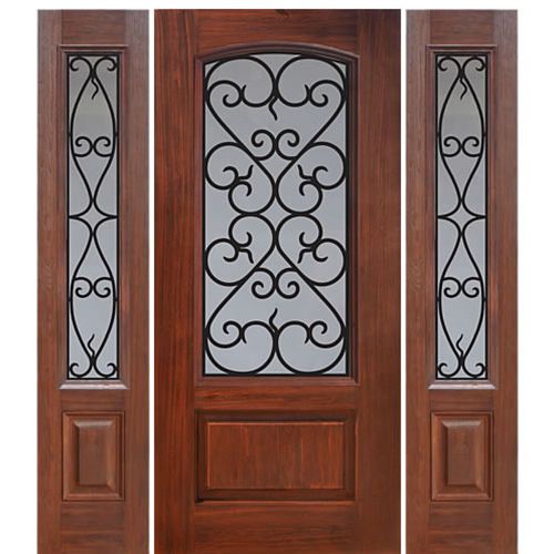 1 Panel Arch Lite Palermo Design Fiberglass Entry Door with Two Sidelites