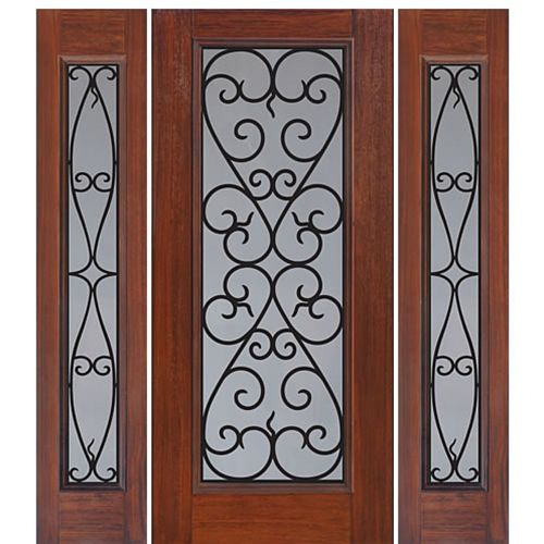 Full Lite Palermo Design Fiberglass Entry Door with Two Sidelites