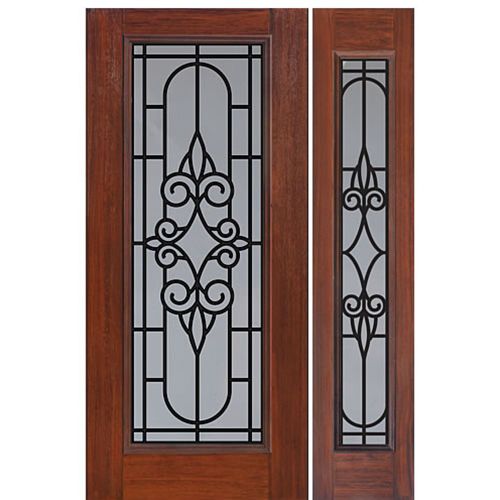 Full Lite Salento Design Fiberglass Entry Door with Sidelite