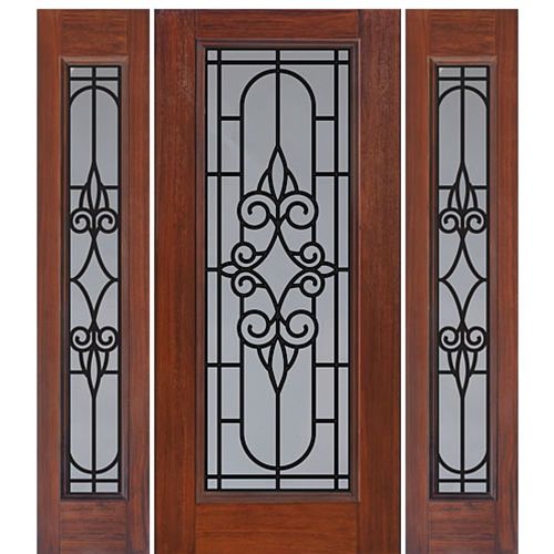 Full Lite Salento Design Fiberglass Entry Door with Two Sidelite