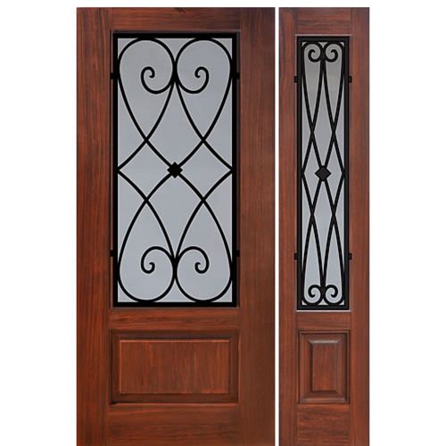 1 Panel 3/4 Lite Charleston Design Fiberglass Entry Door with Sidelite