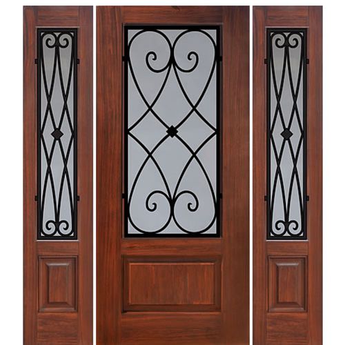 1 Panel 3/4 Lite Charleston Design Fiberglass Entry Door with Two Sidelites