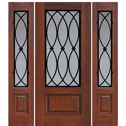 1 Panel 3/4 Lite La Salle Design Fiberglass Entry Door with Two Sidelites