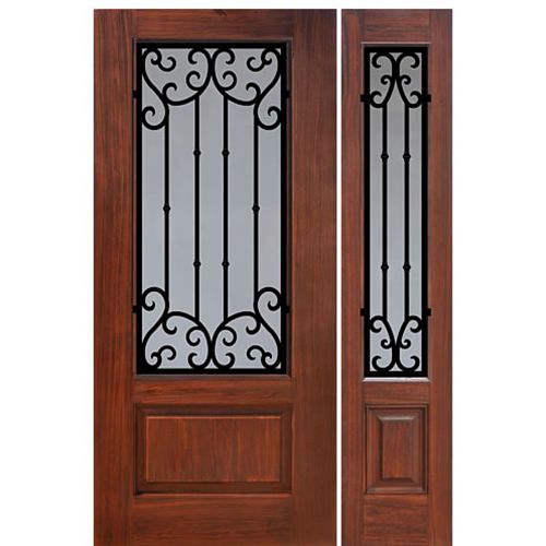 1 Panel 3/4 Lite Valencia Design Fiberglass Entry Door with Sidelite