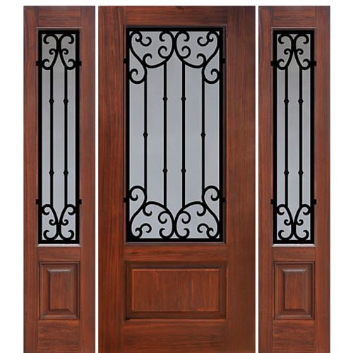 1 Panel 3/4 Lite Valencia Design Fiberglass Entry Door with Two Sidelites