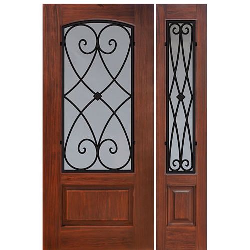 1 Panel Arch Lite Charleston Design Fiberglass Entry Door with Sidelite