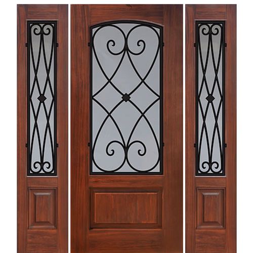 1 Panel Arch Lite Charleston Design Fiberglass Entry Door with Two Sidelites