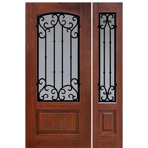 1 Panel Arch Lite Valencia Design Fiberglass Entry Door with Sidelite