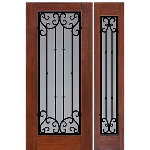 Full Lite Valencia Design Fiberglass Entry Door with Sidelite