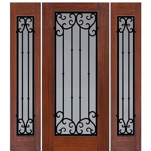 Full Lite Valencia Design Fiberglass Entry Door with Two Sidelites