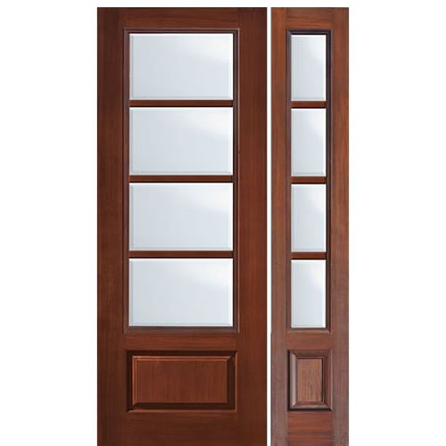 96" Tall 3/4 Lite 1 Panel 4 Lite SDL Horizontal, Fiberglass Entry Door with One Sidelite