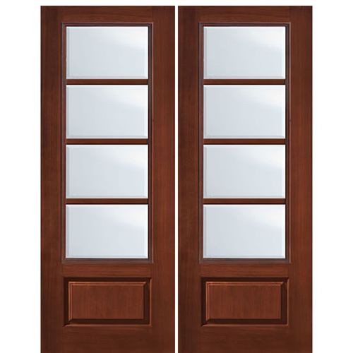 96" Tall 3/4 1 Panel 4 Lite SDL Horizontal, Fiberglass Entry Double Door