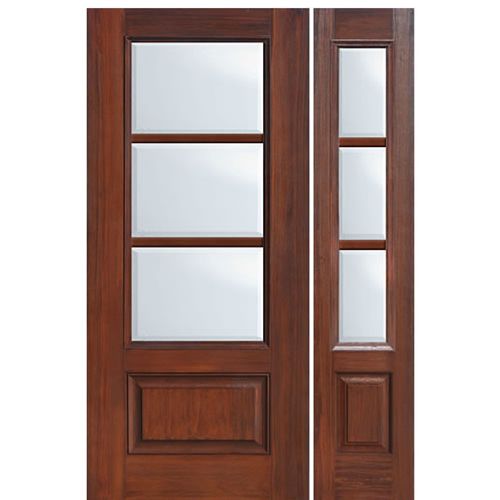 80" Tall 3/4 Lite 1 Panel 3 Lite SDL Horizontal, Fiberglass Entry Door with One Sidelite