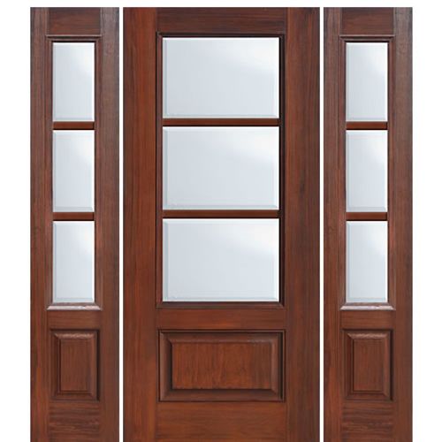 80" Tall 3/4 Lite 1 Panel 3 Lite SDL Horizontal, Fiberglass Entry Door with Two Sidelites