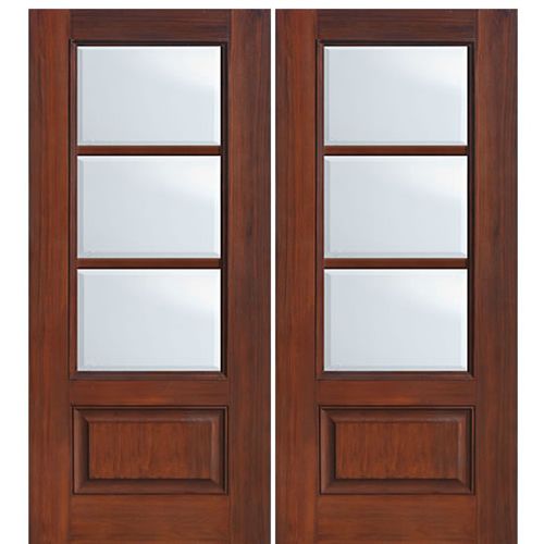 80" Tall 3/4 Lite 1 Panel 3 Lite SDL Horizontal, Fiberglass Entry Double Doors