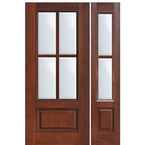 80" Tall 3/4 Lite 1-Panel 4-Lite SDL Fiberglass Entry Door One Sidelite