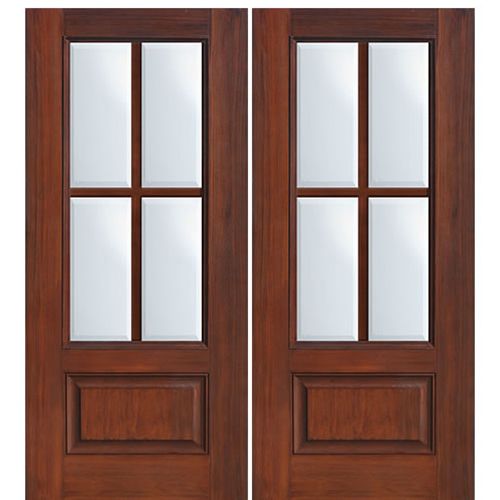 3/4 Lite 1-Panel 4 Lite SDL Fiberglass Double Entry Doors