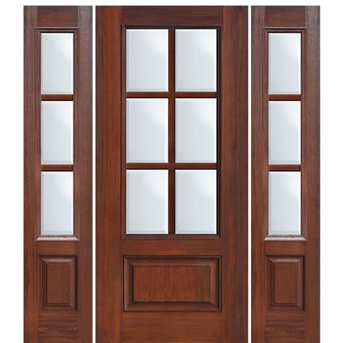 3/4 Lite 1 Panel 6 Lite SDL, Fiberglass Entry Door with Two Sidelites