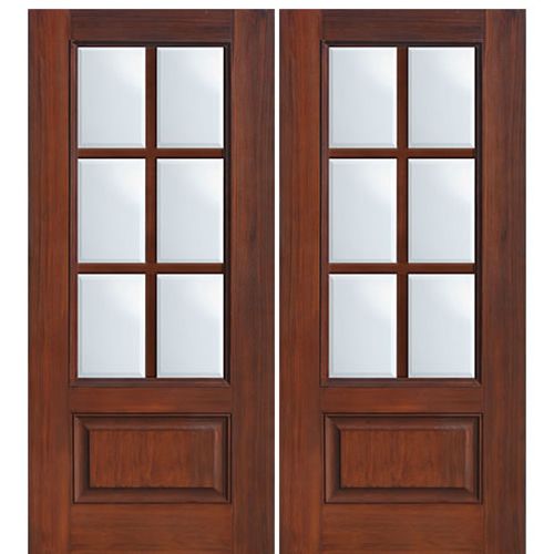 3/4 Lite 1 Panel 6 Lite SDL, Fiberglass Double Entry Door