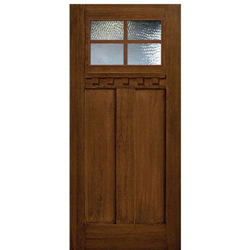 80" Tall Craftsman Style 4-Lite SDL Fiberglass Entry Door with Mahogany Wood Grin