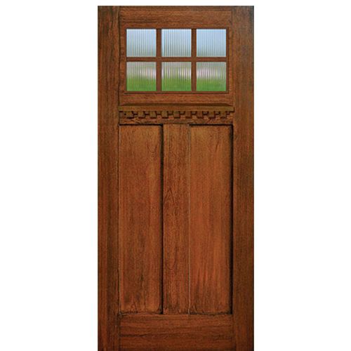 80" Tall Craftsman Style 6-Lite SDL Fiberglass Entry Door with Mahogany Wood Grains 