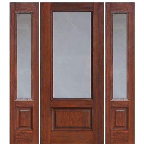 3/4 Lite Fiberglass Exterior Door with Privacy or Clear Glass and Two Sidelites