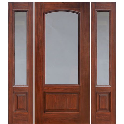 3/4 Arch Lite Fiberglass Exterior Door with Privacy or Clear Glass and Two Sidelites