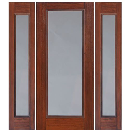 80" Tall Full Lite Fiberglass Exterior Door with Privacy or Clear Glass and Two Sidelites