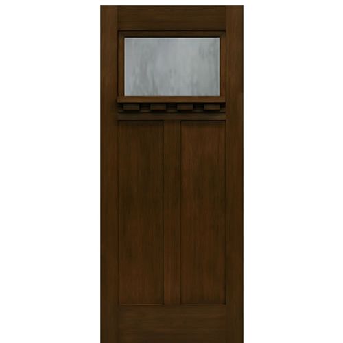 80" Tall One Lite Craftsman Style Fiberglass Entry Door with Mahogany Wood Grain. 