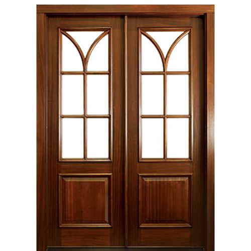 96" Tall 7 Lite Exterior Mahogany Double Doors with Panel Bottoms