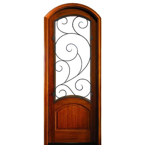 Pre-hung 36''x96'' Arch Top Mahogany Entry Door with Burlwood Decorative Wrought Iron Grille