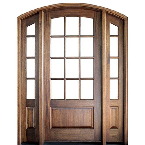 Pre-hung 12 Lite TDL Arch Top Mahogany Entry Door with Matching Sidelites