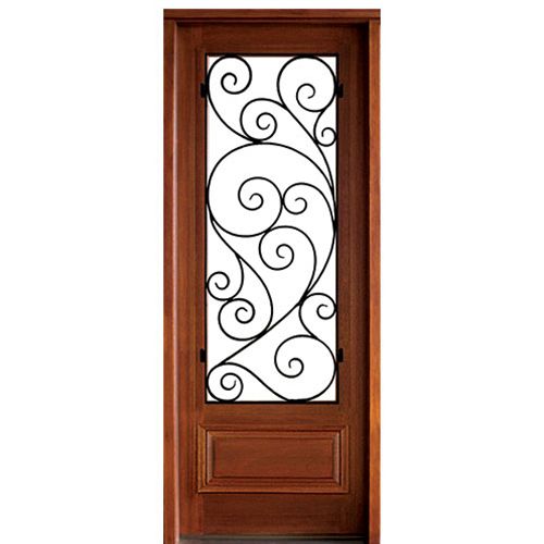 36"x96" Mahogany Entry Door with Burlwood Decorative Wrought Iron Grille (L)