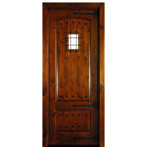 36"x96" Rustic Knotty Alder Entry Door with Speakeasy, Clavos, Straps, and Decorative Grille