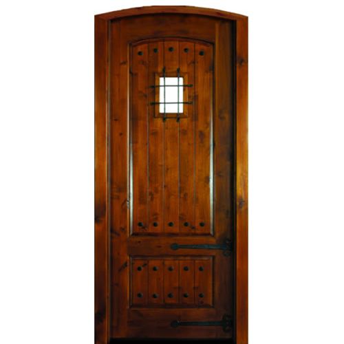 Pre-hung 36"x96" Single Door, Knotty Alder, 2-Panel Radius with Speakeasy