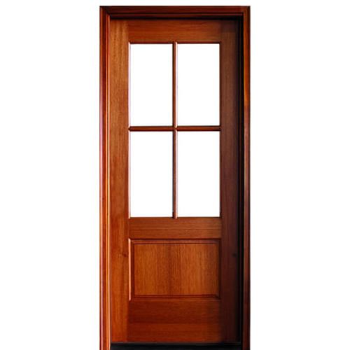 4-Lite TDL 80" Mahogany Entry Door with Clear Beveled or Flemish Low-E Glass