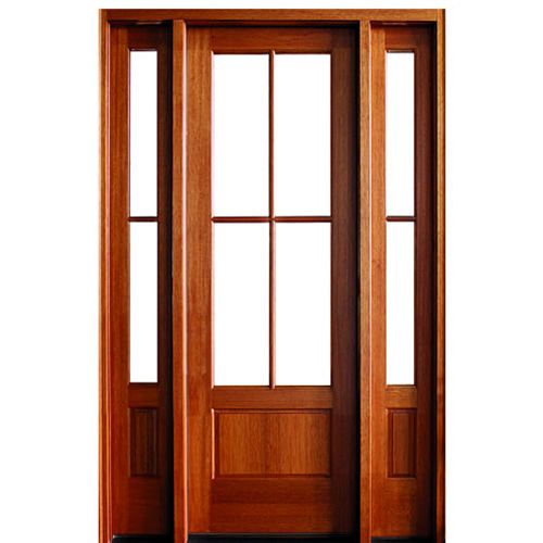 4-Lite TDL 96" Mahogany Entry Door and Two Sidelites with Clear Beveled or Flemish Low-E Glass